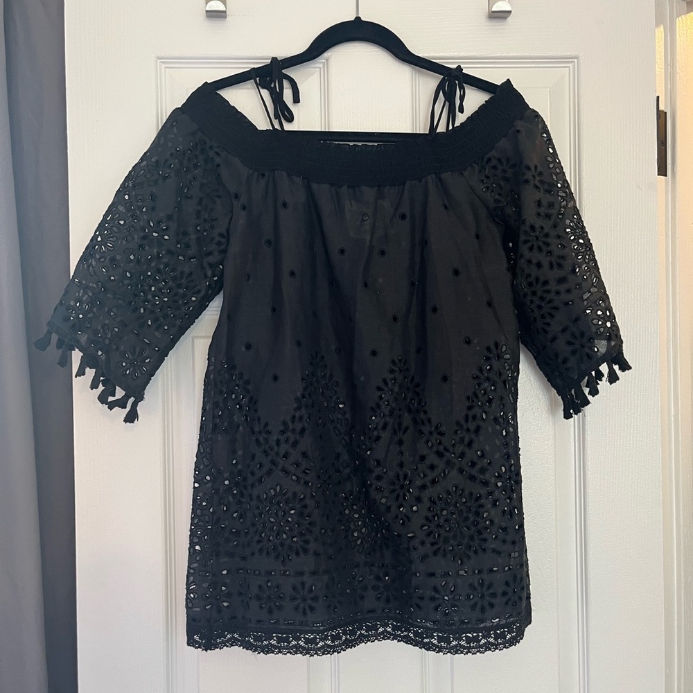 Johnny Was Black Embroidered Blouse
